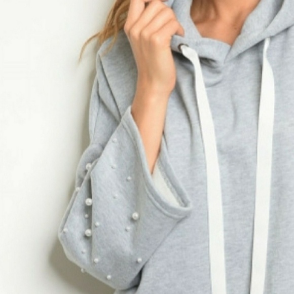 Pearl Studded Hooded Sweatshirt Fleece Lined - Picture 3 of 8